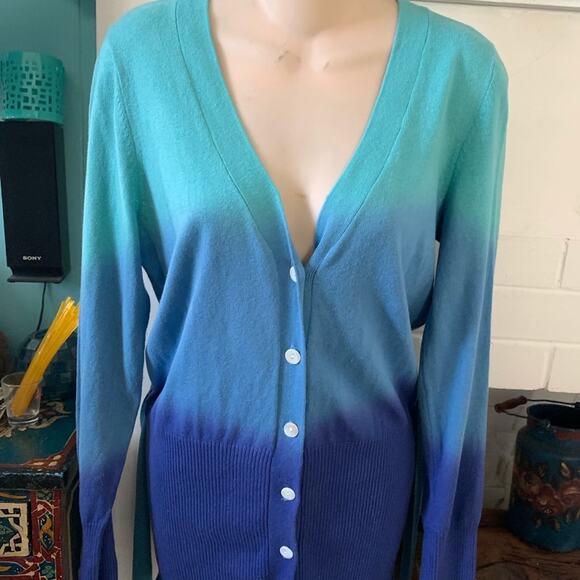VINTAGE NWT OMBRÉ DIP DYE LONG COTTON CARDIGAN SWEATER BOHO TIE DYE - Picture 2 of 6